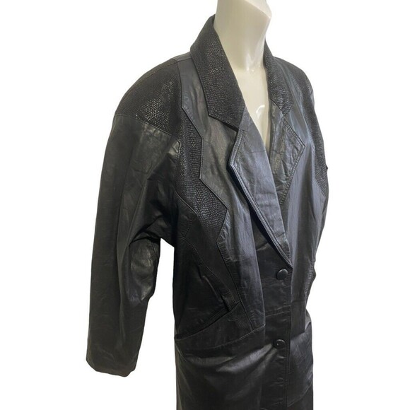 Winlit Black Leather Trench Coat With Suede Trim Size XS Read - Picture 3 of 12